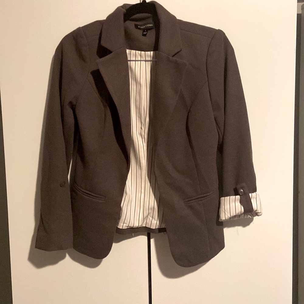 Hawthorn Grey Blazer with Button Roll Sleeves